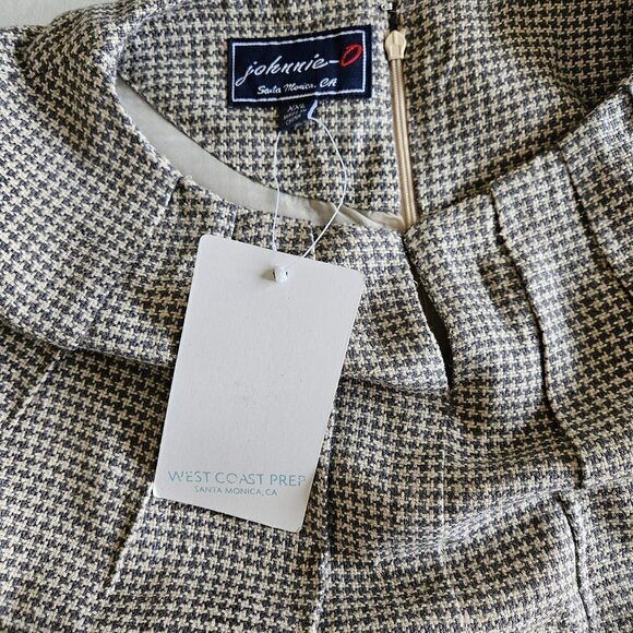 Johnnie-O retro look pintuck front LS houndstooth gray lined silk mini dress XXL - Picture 10 of 16